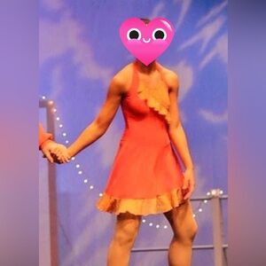 Orange halter style dance dress full leotard tap ballet modern MED WOLFF FORDING